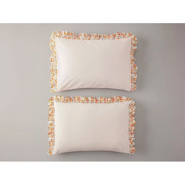 Ditsy Combination Ruffled 2-Piece Pillow Case Pink