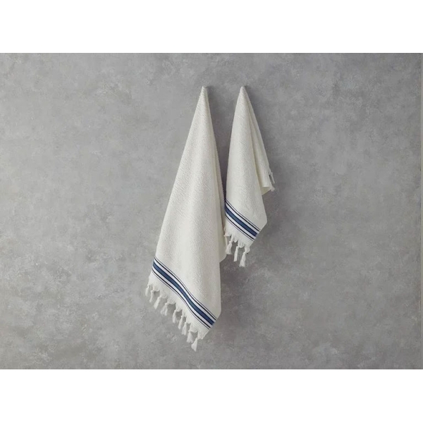 Cool Stripe Cotton Striped Bath Towel Set 50x85cm + 70x150cm Ecru - Blue
