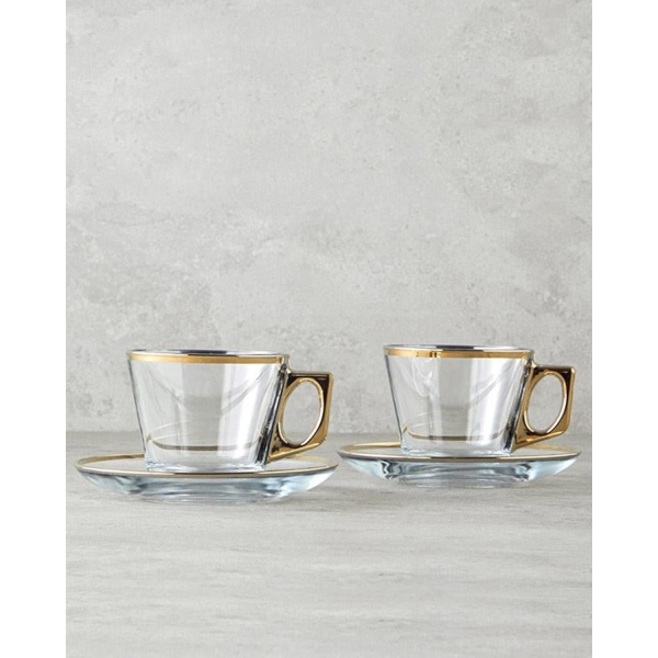 Ador Glass 4 Pieces 2 Servings Tea Cup Set 195 ml Gold