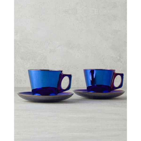 Kyra Glass 4 Piece Teacup Set For 2 Persons Navy Blue