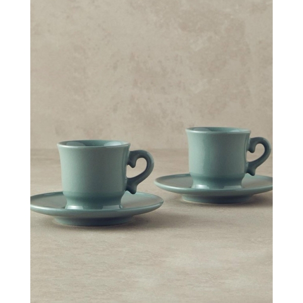 Elite Ceramic 4 Pieces 2 Servings Coffee Cup Set 90 ml Green