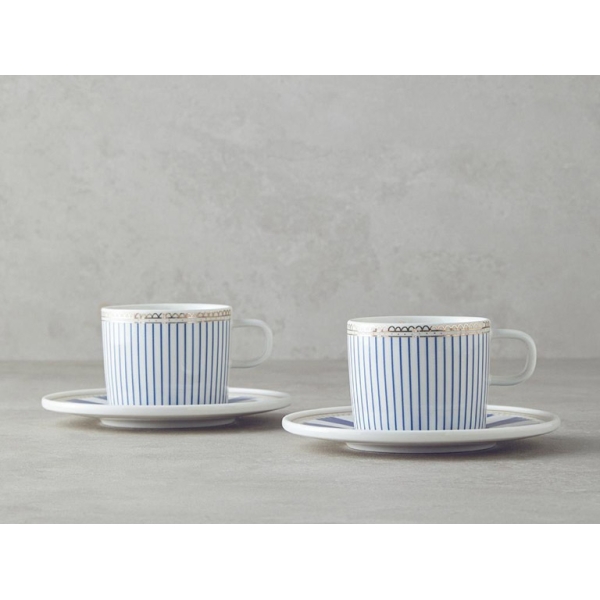 Effect Bone Porcelain 4 Pieces 2 Servings Tea Cup Set 200 ml Navy Blue
