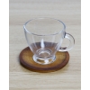 Glass With Wooden Plate 4-Piece 2 Servings Tea Cup Set 255 ml Transparent