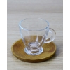 Glass With Wooden Plate 4-Piece 2 Servings Coffee Cup Set 95 ml Transparent