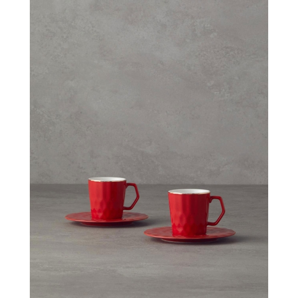 Hestia New Bone China 4 Pieces 2 Servings Coffee Cup Set 80 ml Red