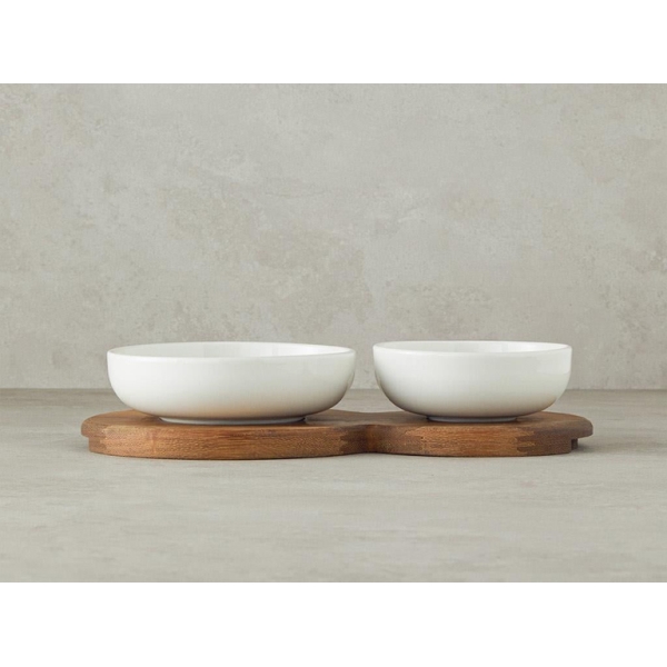 Madras Porcelain With Wooden Stand 3 Pcs Bowl 13+16 cm White