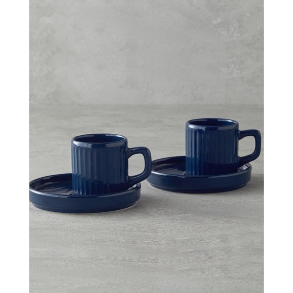 Milla Ceramic 4 Pieces 2 Servings Coffee Cup Set 110 ml Navy Blue