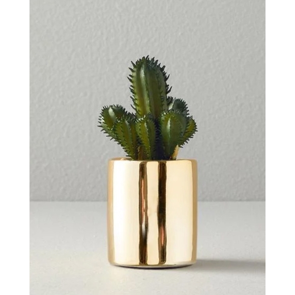 Cactus Ceramic Artificial Flower with Vase 10.7 cm Gold
