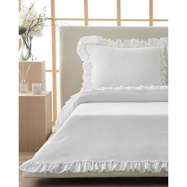 Harmony Cotton Jacquard King Size Bed Spread Set 240x260 cm White