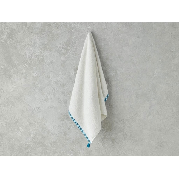 Colorful Lines Cotton Fringed Face Towel 50x80 cm Ecru - Blue