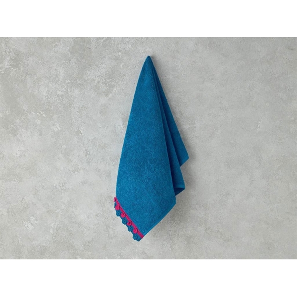 Cotton Crocheted Face Towel 50x80 cm Blue