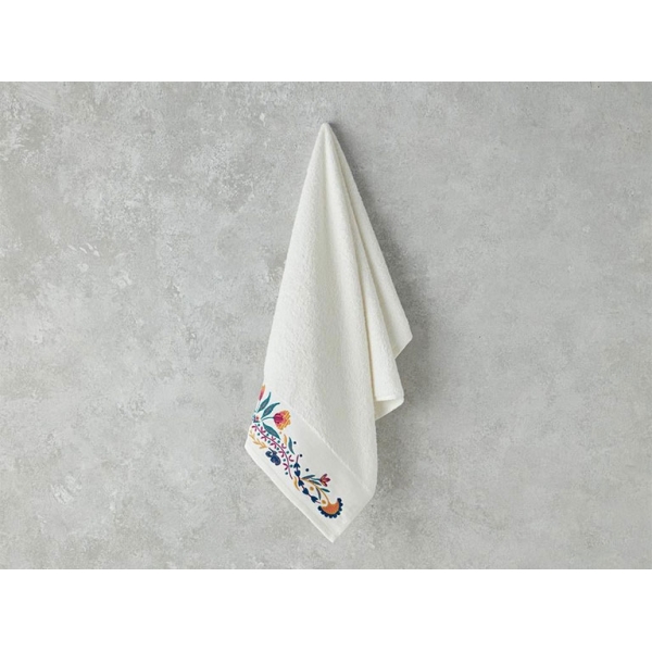 Cotton Embroidered Face Towel 50x80 cm Ecru