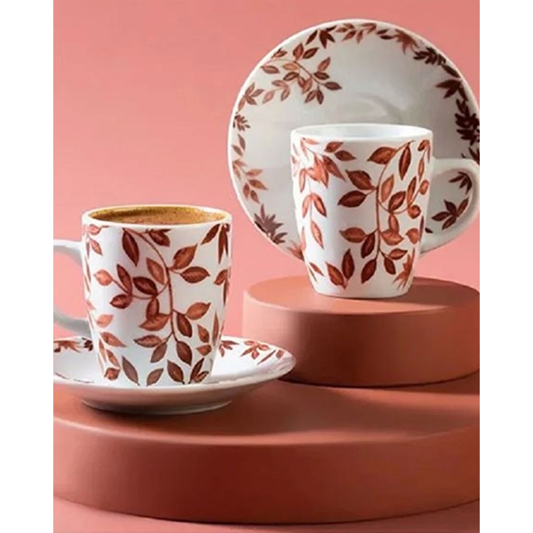 Autumn Bouquet Porcelain 4 Pieces 2 Servings Coffee Cup Set 100 ml Maroon