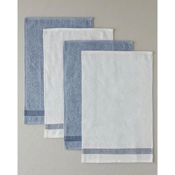 Valeria Cotton Polyester Bordered 4-Piece Towel Set 30x45 cm White - Blue