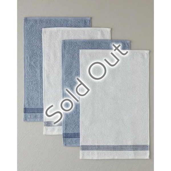 Valeria Cotton Polyester Bordered 4-Piece Towel Set 30x45 cm White - Blue