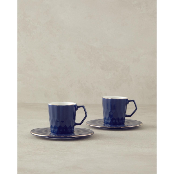 Hestia New Bone China 4 Pieces 2 Servings Coffee Cup Set 80 ml Navy Blue