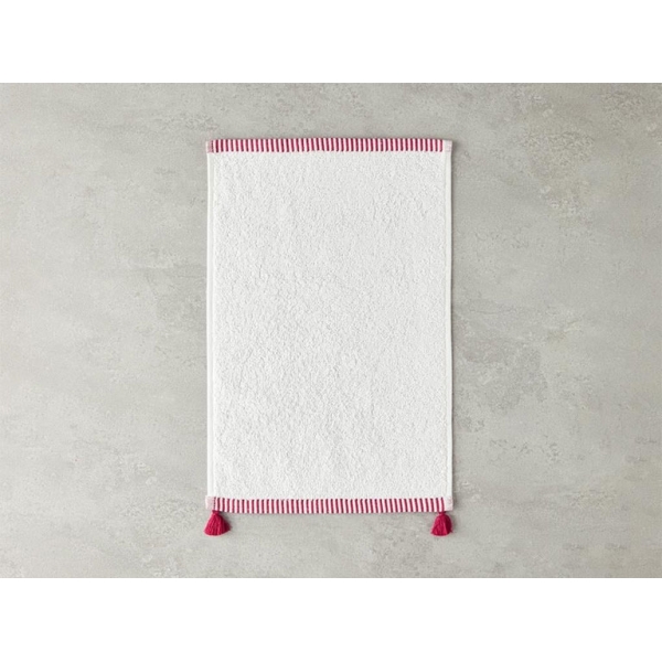 Colorful Lines Cotton Fringed Hand Towel 30x45 cm Ecru - Fuchsia