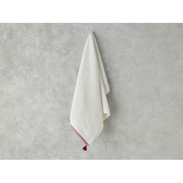 Colorful Lines Cotton Fringed Face Towel 50x80 cm Ecru - Fuchsia