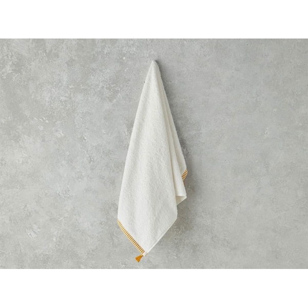 Colorful Lines Cotton Fringed Face Towel 50x80 cm Ecru - Yellow