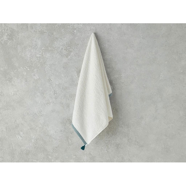 Colorful Lines Cotton Fringed Face Towel 50x80 cm Ecru - Green