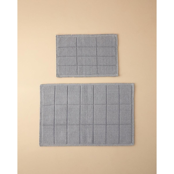 Classy Diamond Cotton Polyester Bath Mat Set Gray