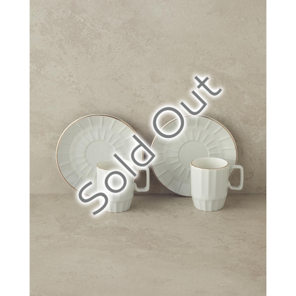 Angely New Bone China 4 Piece Coffee Cup Set For 2 Persons 80 ml Gray