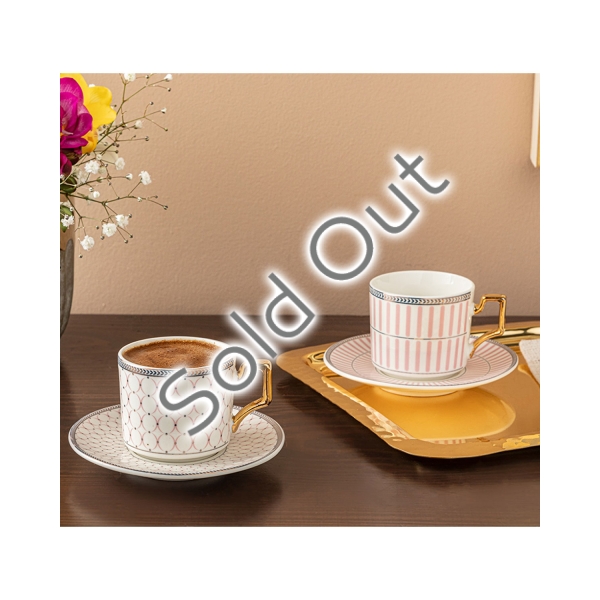 Rabecca New Bone China 4 Pieces 2 Servings Coffee Cup Set 90 ml Pınk