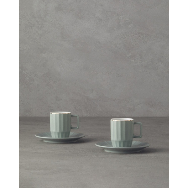 Angely New Bone China 4 Pieces 2 Servings Coffee Cup Set 80 ml Green
