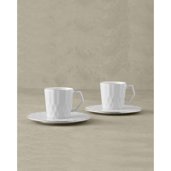 Hestia New Bone China 4 Pieces 2 Servings Coffee Cup Set 80 ml Gray