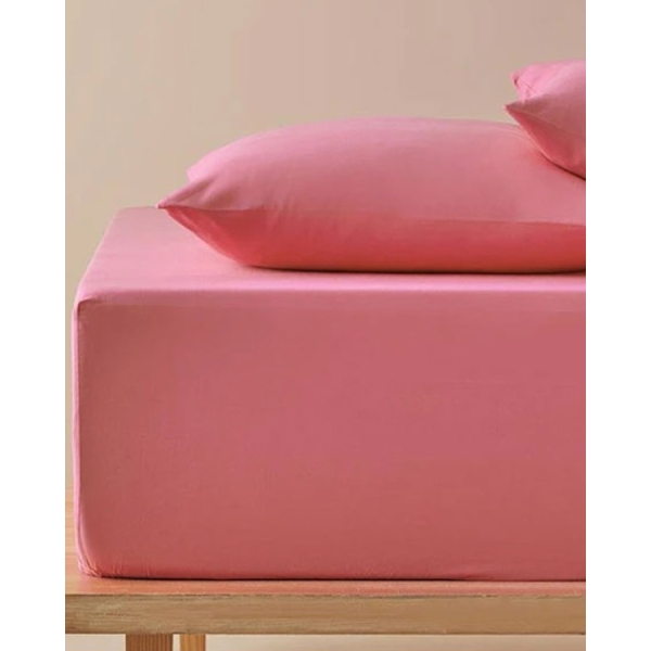 Plain Cotton Double Size Fitted Sheet Set 160x200 cm Peach