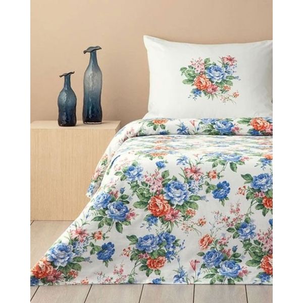 Rose Romance Cotton King Size Duvet Cover Set 240x220 cm Blue
