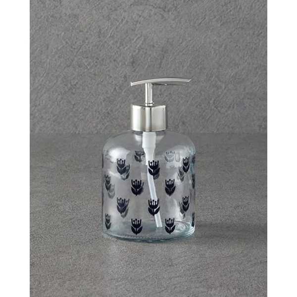 Flower Dots Glass Liquid Soap Dispense 8x14 cm Silver.