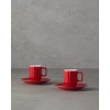 Angely New Bone China 4 Pieces 2 Servings Coffee Cup Set 80 ml Red