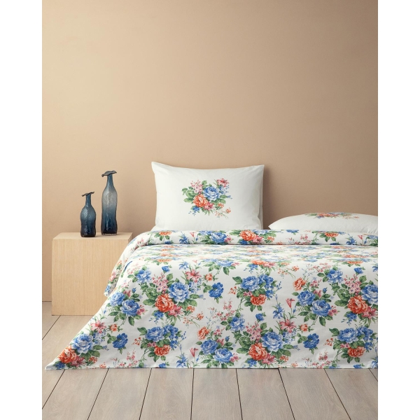 Rose Romance Cotton Single Size Duvet Cover Set 160x220 cm Blue