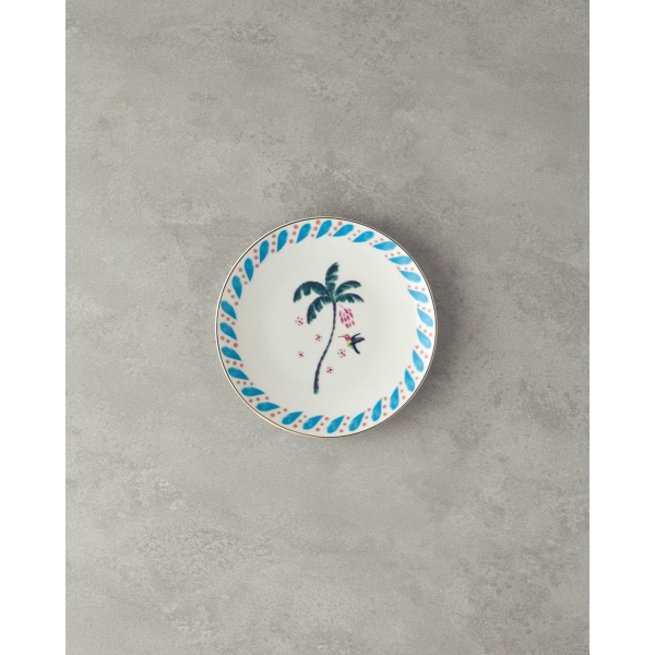 Carnival Palm Bone Porcelain Cake Plate 20 Cm Blue-Green