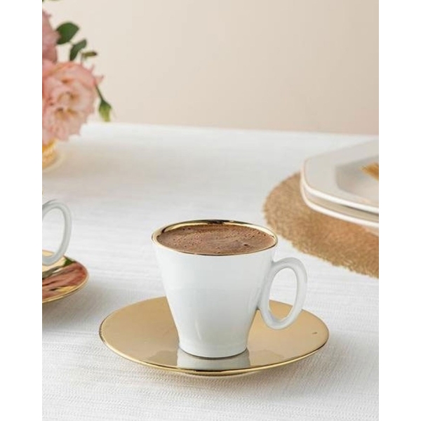 Elna Porcelain  4 Pieces 2 Servings Coffee Cup Set 80 ml Gold