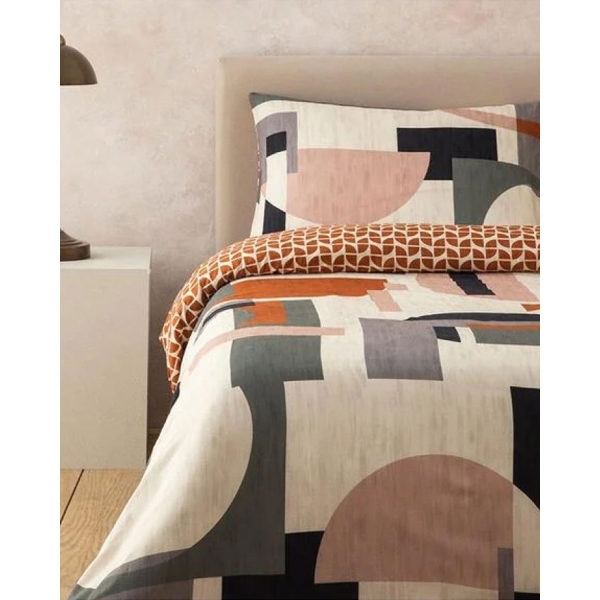 Dynamic Square Digital Printed Soft Cotton King Size Duvet Cover Set 240x220 Cm Beige – Terracotta