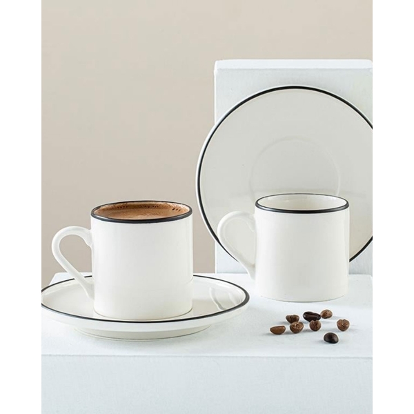 Porcelain 4 Pieces 2 Servings Coffee Cup Set 100 ml Black