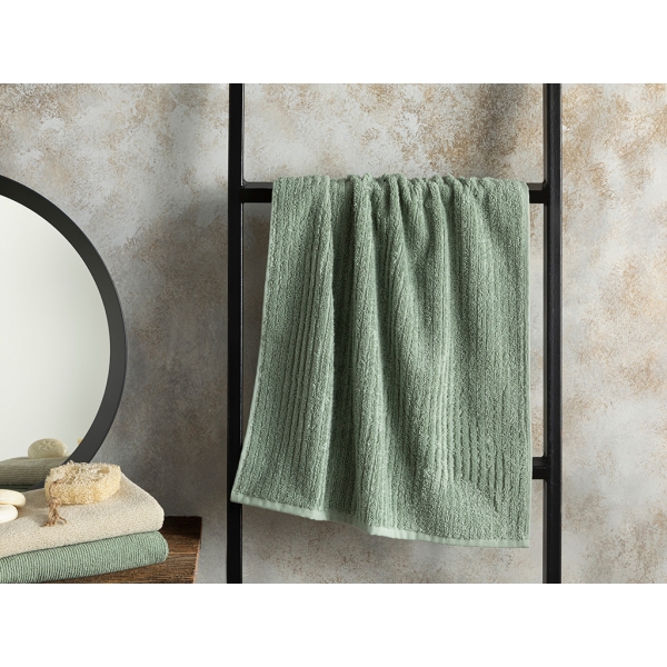 Stripe Cotton Twill Face Towel 50x90 cm Sea Green