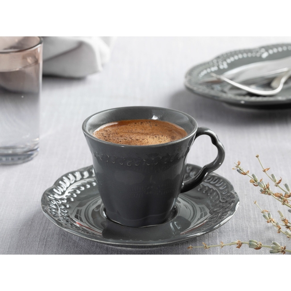 Viyana Porcelain 4 Pieces 2 Servings Coffee Cup Set 80 ml Anthracite