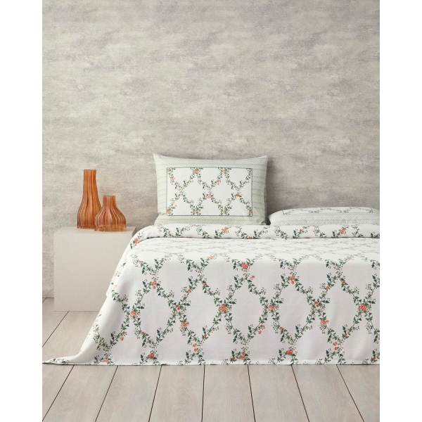 Floral Slice Double Pique Set 200x220 cm Green