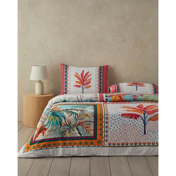Soft Cotton with Digital Print King Size Duvet Cover Set 240x220 cm Orange - Beige