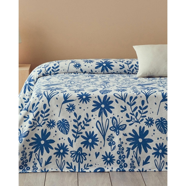 Printed Double Size Summer Blanket 200x220 cm Blue