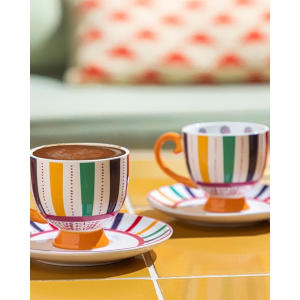 Exotic Strip New Bone China 4 Pieces 2 Servings Coffee Cup Set 100 ml Colored