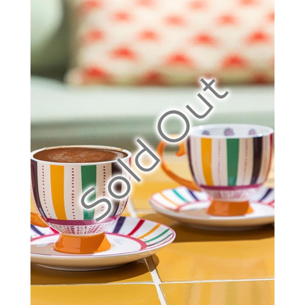 Exotic Strip New Bone China 4 Pieces 2 Servings Coffee Cup Set 100 ml Colored