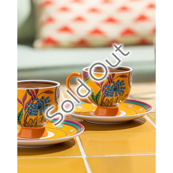 Exotic Wild New Bone China 4 Pieces 2 Servings Coffee Cup Set 100 ml Yellow