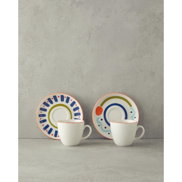 Mixed Lines Porcelain Coffee Cup Set Colorful