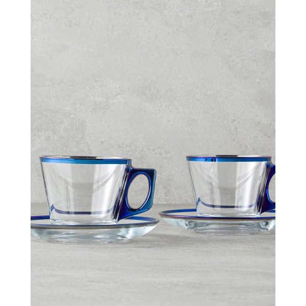Ador Glass 4 Pieces 2 Servings Tea Cup Set 195 ml Navy Blue