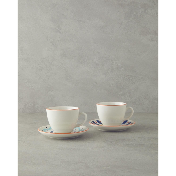 Mixed Lines Porcelain 4 Piece Teacup Set For 2 People Colorful