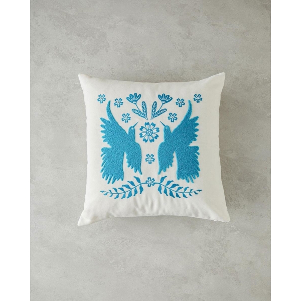 Punch Needle Embroidered Decorative Cushion 45x45 cm Blue